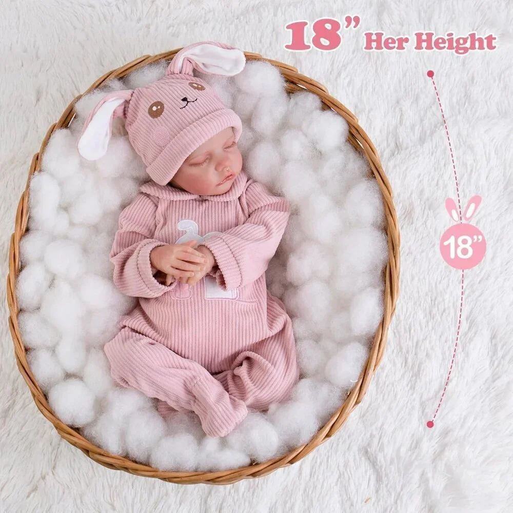 🆕18inch Soft Cloth Body Newborn Baby Poseable Limbs Pink Bella Doll Baby Girl